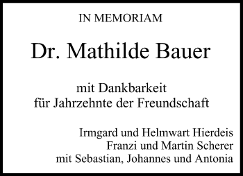 Anzeige von Mathilde Bauer von MGO