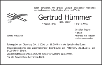 Anzeige von Gertrud Hümmer von MGO