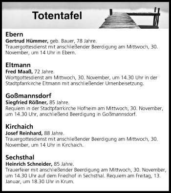 Anzeige von Totentafel vom 29.11.2016 von MGO