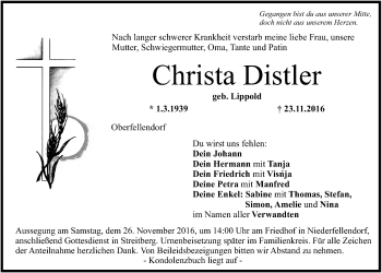 Anzeige von Christa Distler von MGO