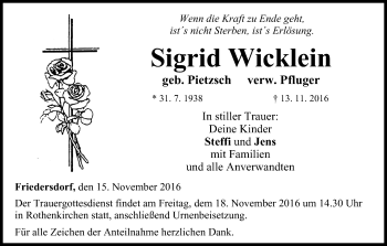 Anzeige von Sigrid Wicklein von MGO