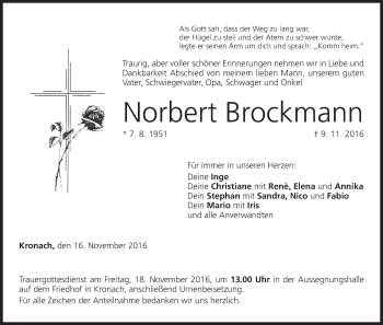 Anzeige von Norbert Brockmann von MGO