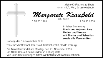 Anzeige von Margarete Kraußold von MGO