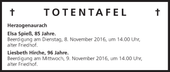 Anzeige von Totentafel vom 04.11.2016 von MGO