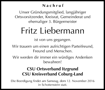 Anzeige von Fritz Liebermann von MGO