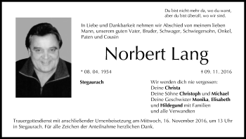 Anzeige von Norbert Lang von MGO