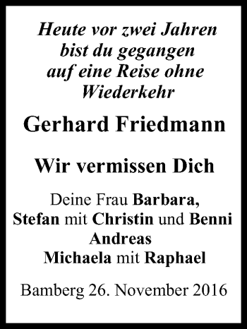 Anzeige von Gerhard Friedmann von MGO