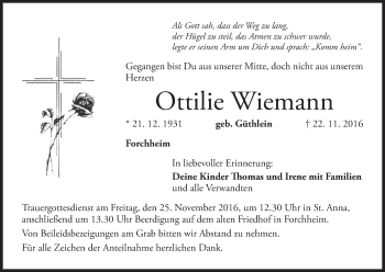 Anzeige von Ottilie Wiemann von MGO