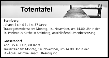 Anzeige von Totentafel vom 12.11.2016 von MGO