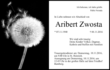 Anzeige von Aribert Zwosta von MGO