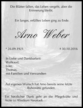 Anzeige von Arno Weber von MGO