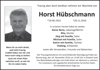 Anzeige von Horst Hübschmann von MGO