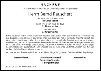 Anzeige von Bernd Rauschert von MGO