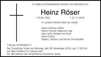 Anzeige von Heinz Röser von MGO