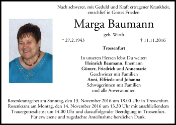 Anzeige von Marga Baumann von MGO