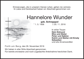 Anzeige von Hannelore Wunder von MGO