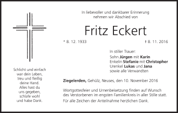 Anzeige von Fritz Eckert von MGO