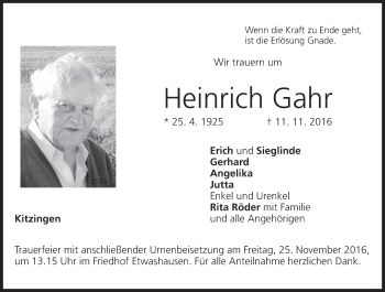 Anzeige von Heinrich Gahr von MGO