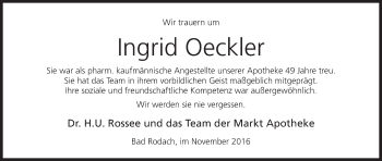 Anzeige von Ingrid Oeckler von MGO