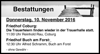 Anzeige von Bestattungen vom 10.11.2016 von MGO