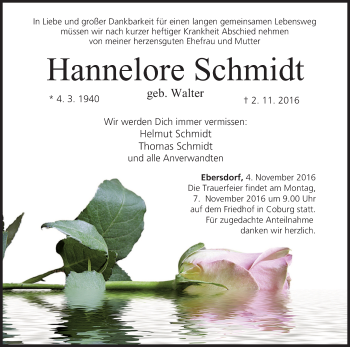 Anzeige von Hannelore Schmidt von MGO