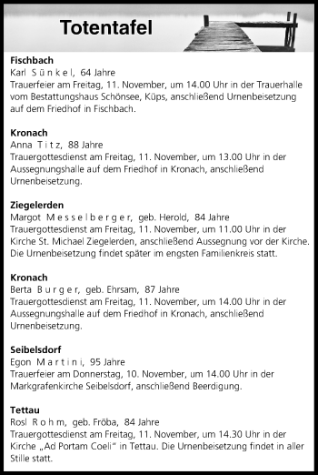 Anzeige von Totentafel vom 10.11.2016 von MGO