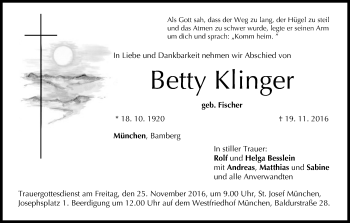Anzeige von Betty Klinger von MGO