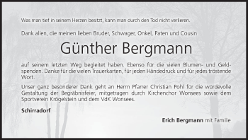 Anzeige von Günther Bergmann von MGO