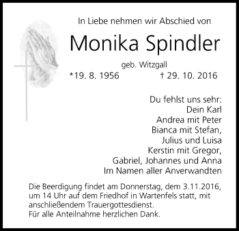 Anzeige von Monika Spindler von MGO