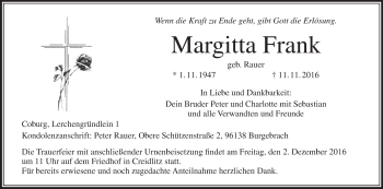 Anzeige von Margitta Frank von MGO