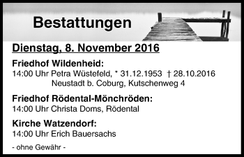Anzeige von Bestattungen vom 08.11.2016 von MGO