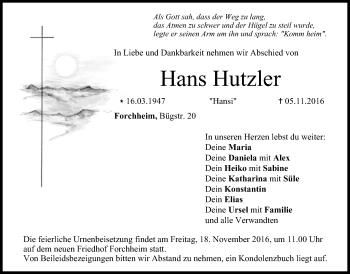 Anzeige von Hans Hutzler von MGO