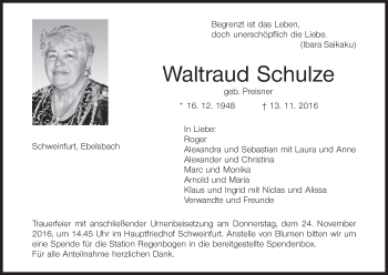 Anzeige von Waltraud Schulze von MGO
