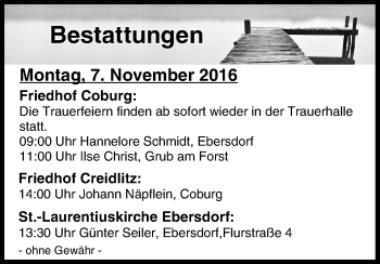 Anzeige von Bestattungen vom 07.11.2016 von MGO