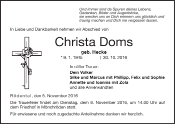 Anzeige von Christa Doms von MGO