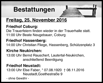 Anzeige von Bestattungen vom 25.11.2016 von MGO