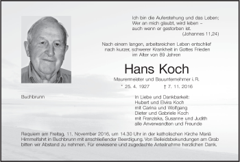 Anzeige von Hans Koch von MGO