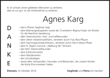 Anzeige von Agnes Karg von MGO