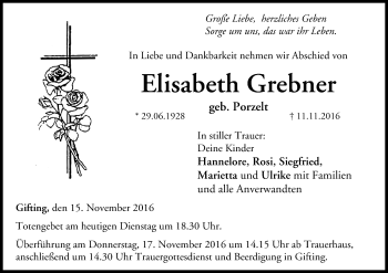 Anzeige von Elisabeth Grebner von MGO