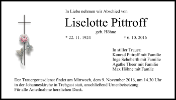 Anzeige von Liselotte Pittroff von MGO