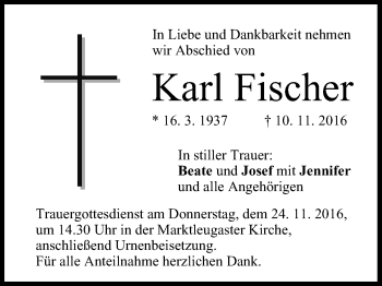 Anzeige von Karl Fischer von MGO