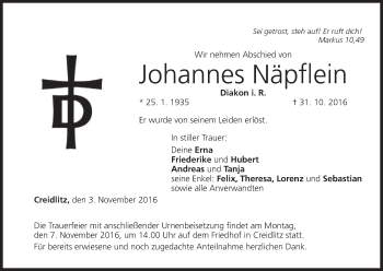 Anzeige von Johannes Näpflein von MGO