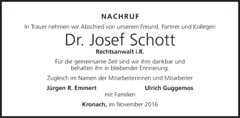Anzeige von Josef Schott von MGO