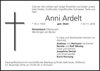 Anzeige von Anni Ardelt von MGO