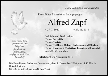 Anzeige von Alfred Zapf von MGO