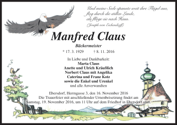 Anzeige von Manfred Claus von MGO