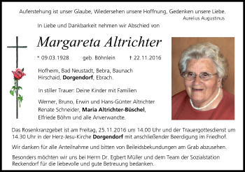 Anzeige von Margareta Altrichter von MGO