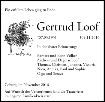 Anzeige von Gertrud Loof von MGO