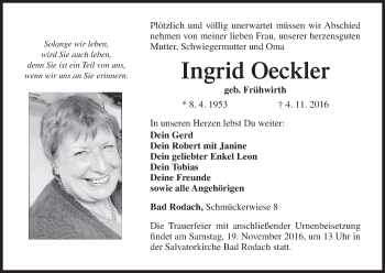 Anzeige von Ingrid Oeckler von MGO