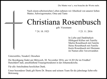 Anzeige von Christiana Rosenbusch von MGO